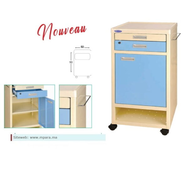 Table de chevet  Fabriquée en métal avec revêtement en époxy.